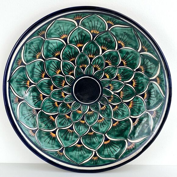 Large Vintage Talavera? Plate Handmade Peacock Design Centerpiece 11.5” - Picture 4 of 10